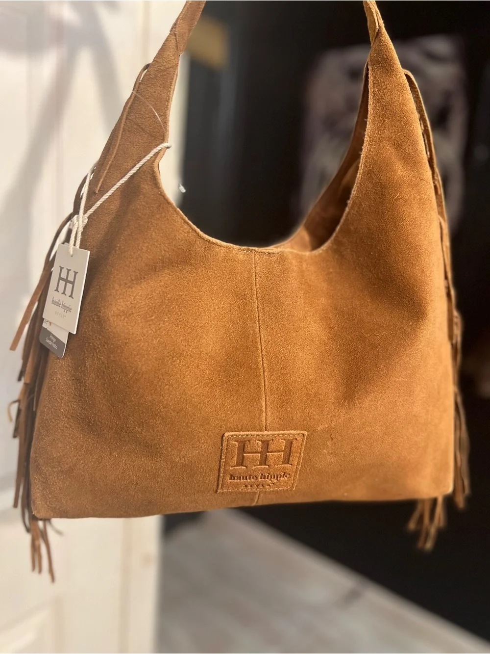 Haute Hippie brown fringed suede hobo bag-NWT
